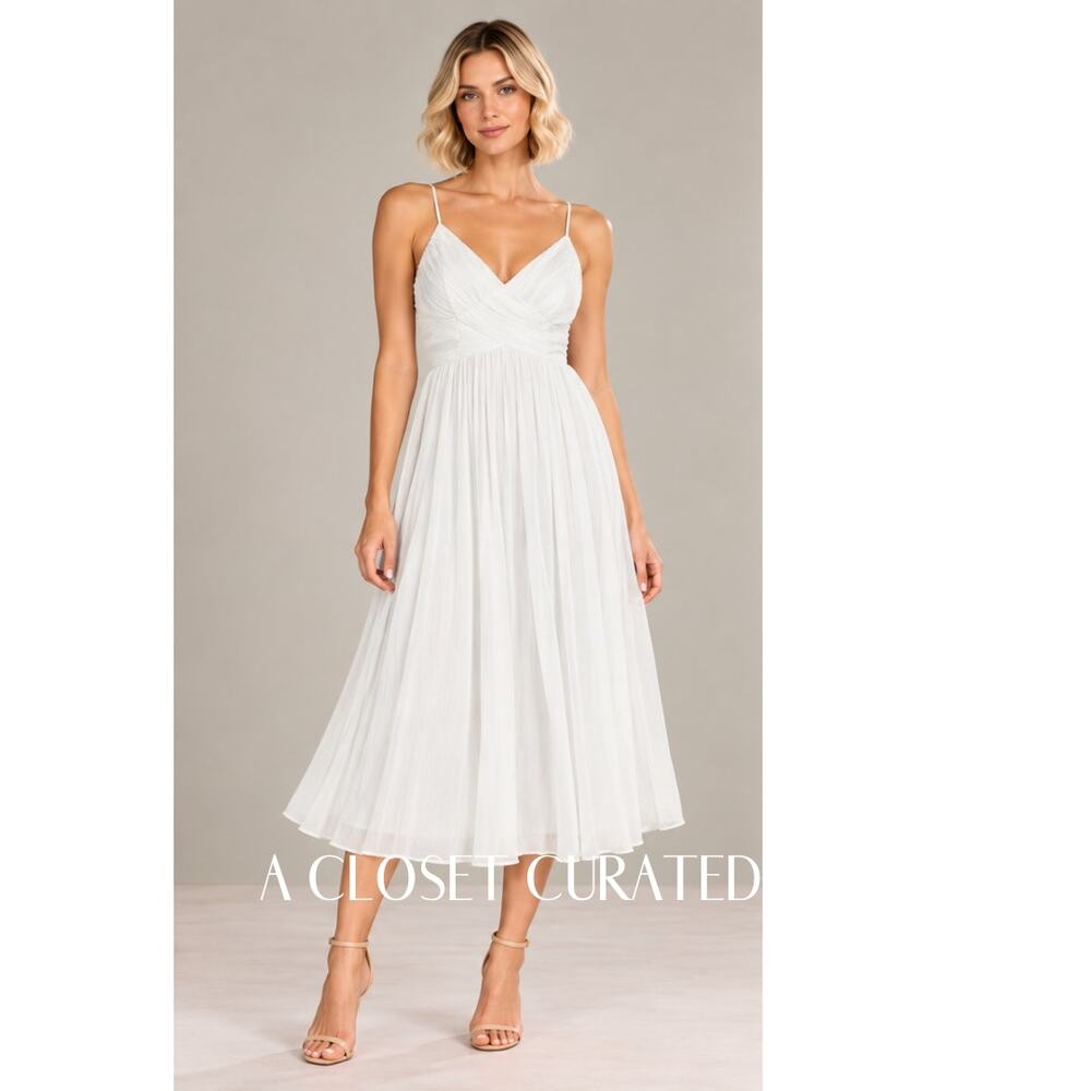Mac Duggal Surplice Ruched Midi Dress Large White
